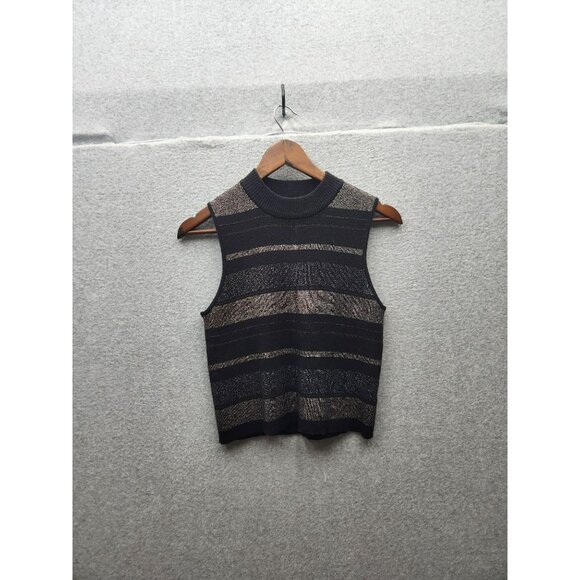 House Of Harlow 1960 Sleeveless Black & Gold Striped Sweater Vest L Viscose/Poly - Picture 1 of 5